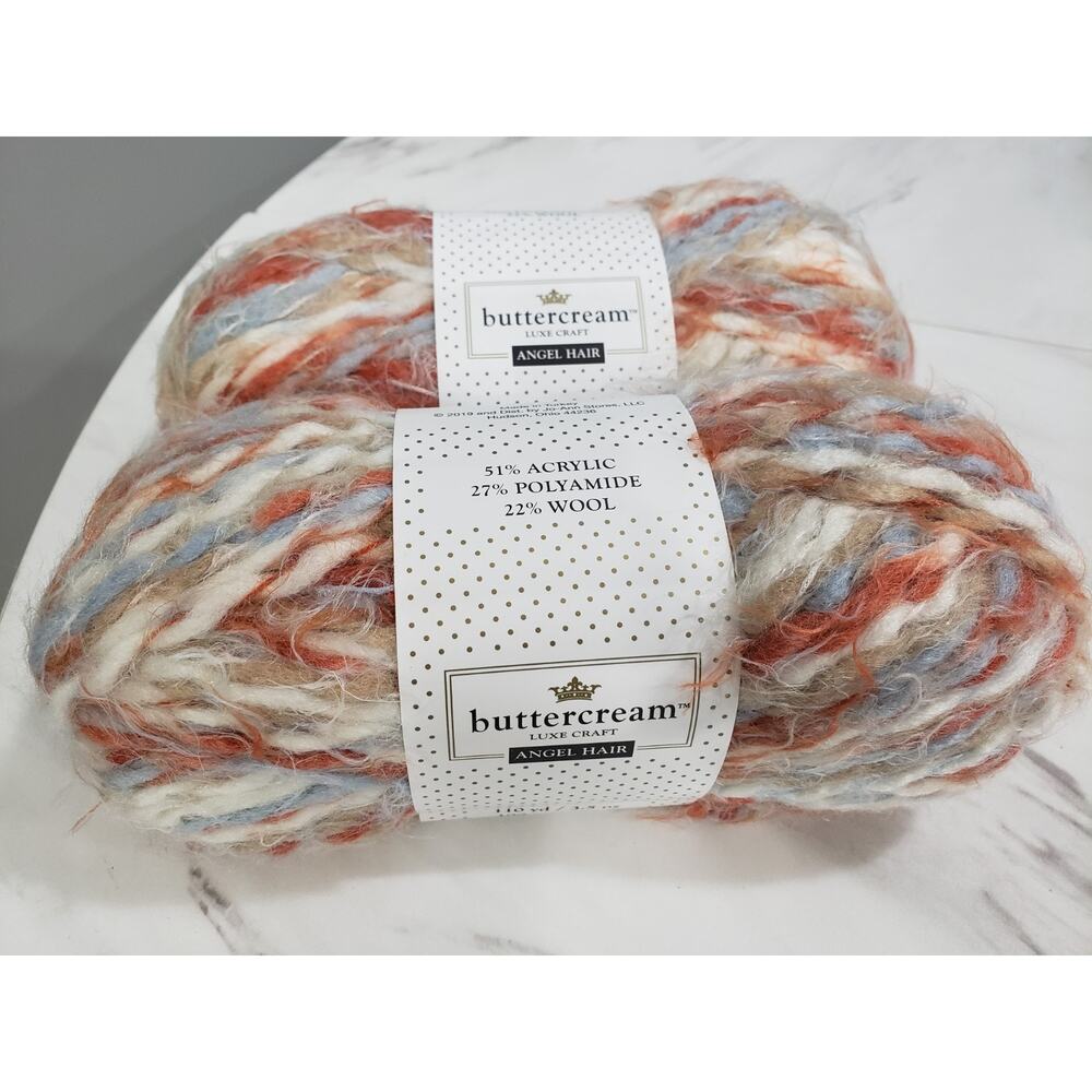 Lot 2 Buttercream Luxe Craft ANGEL HAIR Yarn Blue‎ Rust Butter Cream Orange